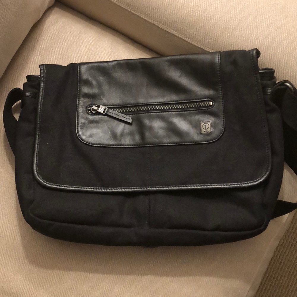 T-Tech Tumi Leather/Cloth Laptop Messenger Bag